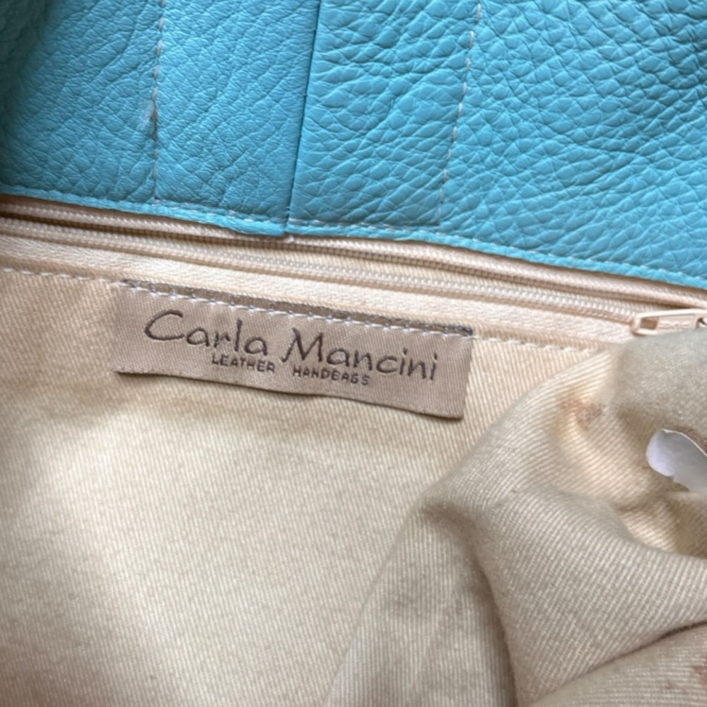 Carla Mancini open stitch leather braid through string blue leather slouch bag - Picture 5 of 12